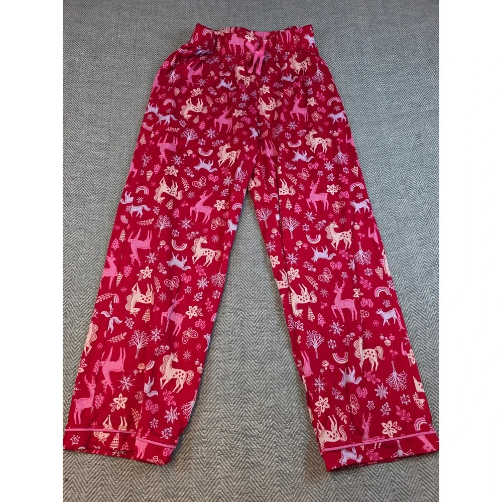 Holiday Time Girls Red Unicorn Deer Pajama Pants Size L 10-12 Wide Leg Sleepwear